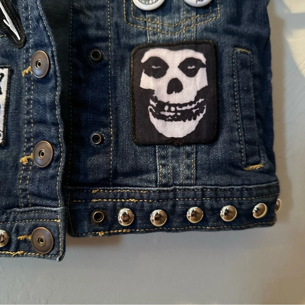 Custom Punk Rock Patchwork Studded Toddler Denim Jean Vest